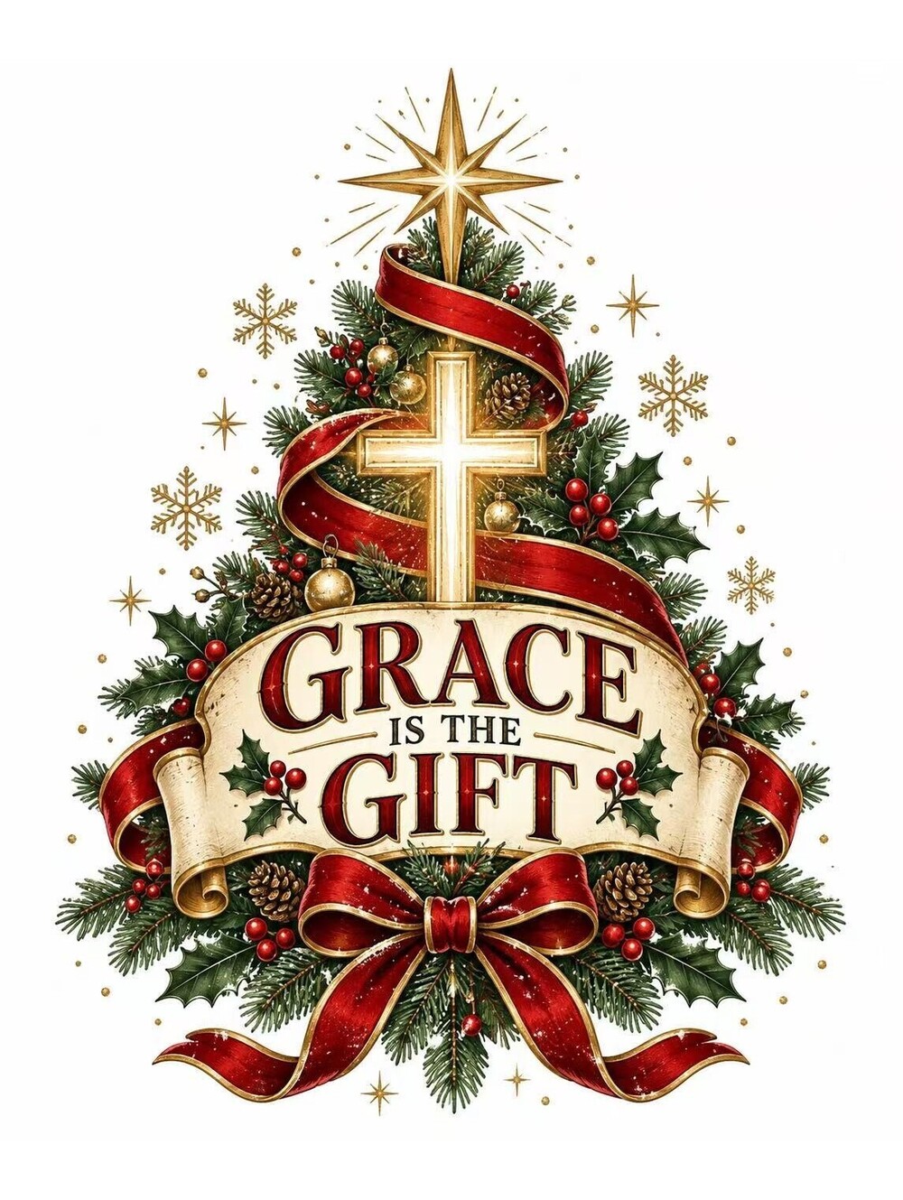 4Pcs Christian Christmas DTF Transfers 10" Grace Is the Gift Heat Press